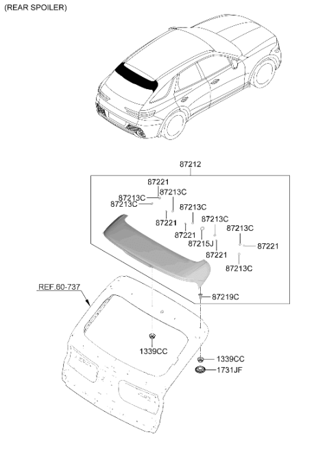 2025 Hyundai Genesis GV70 Rear Spoiler Assembly Diagram for 87210-IT000-UYH