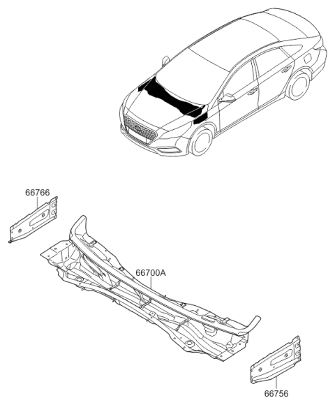 2017 Hyundai Sonata Hybrid Panel-Cowl Side Outer Upper,Left Hand Diagram for 66756-C1000