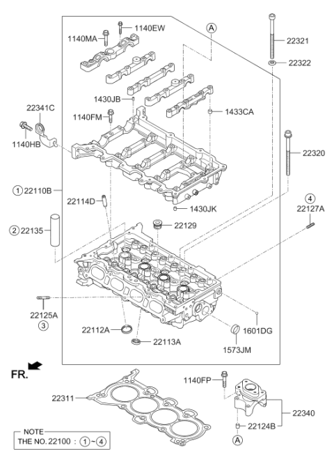 2016 Hyundai Sonata Hybrid Cylinder Head Assembly Diagram for 22100-2E270