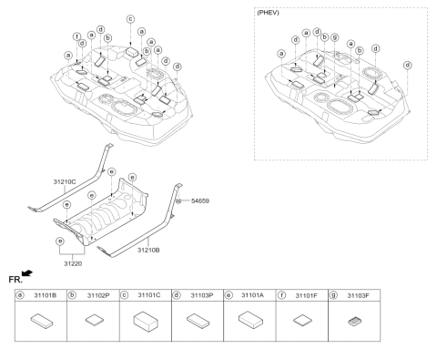 2016 Hyundai Sonata Hybrid Fuel Tank Band Assembly Left Hand Diagram for 31210-C1000