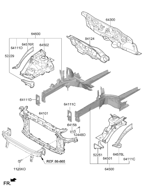 2017 Hyundai Sonata Hybrid Front End Module Carrier Assembly Diagram for 64101-C1000