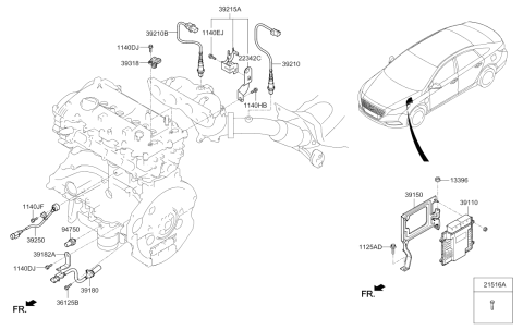 2016 Hyundai Sonata Hybrid Engine Control Module Unit Diagram for 39161-2EEB1