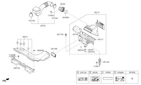 2016 Hyundai Sonata Hybrid Air Cleaner Filter Diagram for 28113-C1100