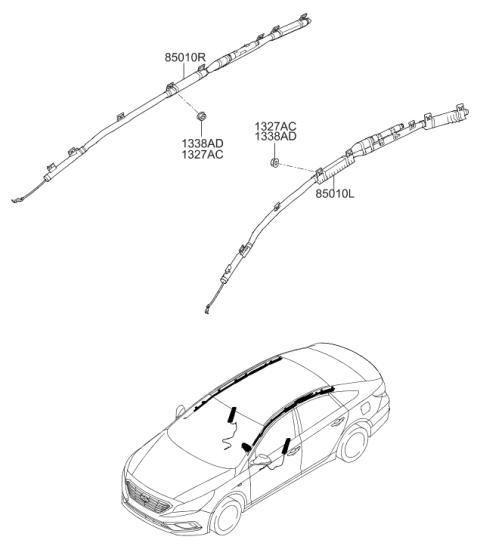 2016 Hyundai Sonata Hybrid Left Hand Curtain Air Bag Module Diagram for 85010-C1000