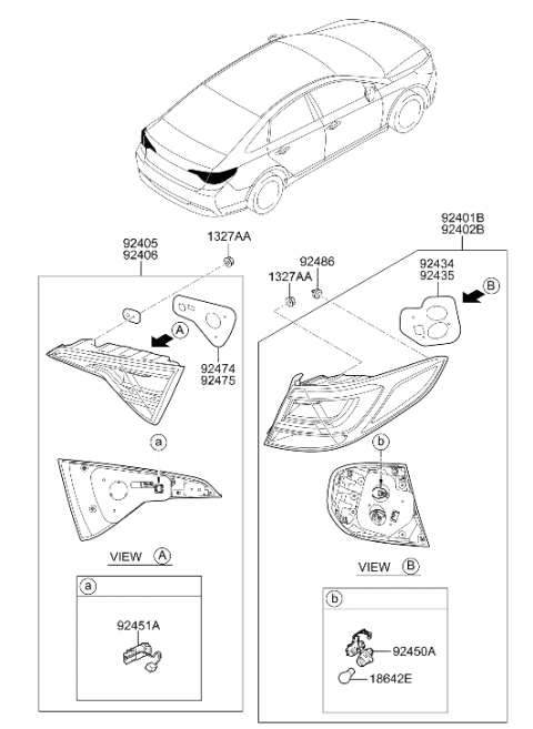 2016 Hyundai Sonata Hybrid Rear Combination Inside Lamp Assembly Left Hand Diagram for 92403-E6120