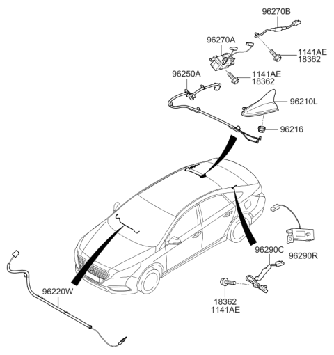 2017 Hyundai Sonata Hybrid Combination Antenna Assembly Diagram for 96210-C2050-EB