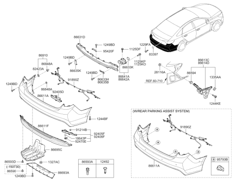 2016 Hyundai Sonata Hybrid Bracket-Rear Bumper,Lower Diagram for 86635-E6000
