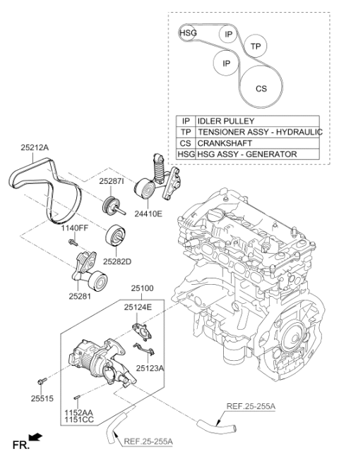 2016 Hyundai Sonata Hybrid Coolant Pump Assembly Diagram for 25100-2E271