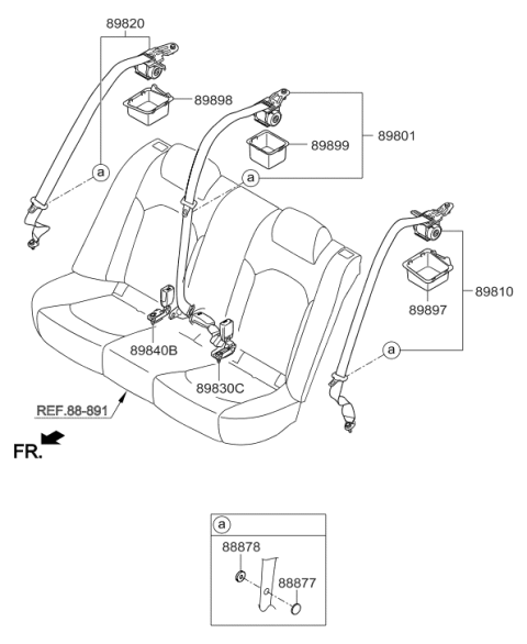 2016 Hyundai Sonata Hybrid Rear Center Seat Belt Assembly Diagram for 89850-E6500-PPB