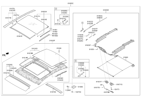 2016 Hyundai Sonata Hybrid Panorama Roof Frame Assembly Diagram for 81610-C1000