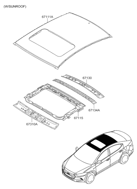 2018 Hyundai Elantra US Alabama made Roof Panel Diagram 2