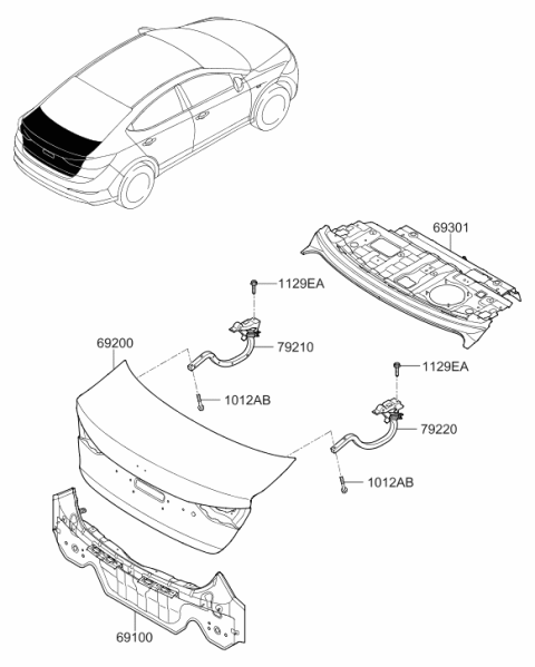 2017 Hyundai Elantra Rear Package Tray Panel Assembly Diagram for 69300-F2010