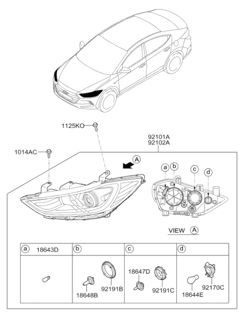 2018 Hyundai Elantra US Alabama made Head Lamp Diagram 2