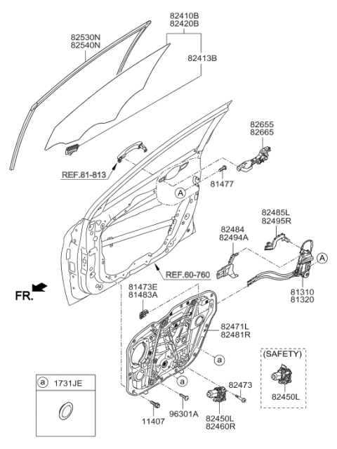 2017 Hyundai Elantra Front Right Hand Door Module Panel Assembly Diagram for 82481-F3030