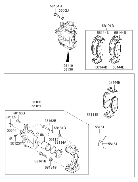 2017 Hyundai Elantra Front Brake Caliper Kit Right Hand Diagram for 58190-F3A00