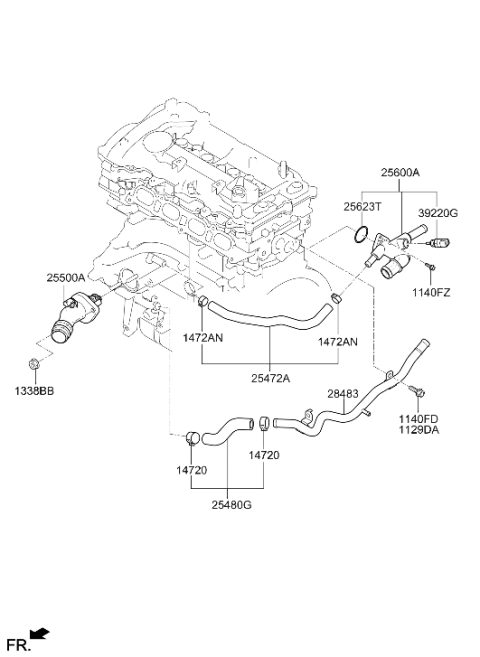 2018 Hyundai Elantra US Alabama made Coolant Pipe & Hose Diagram 2