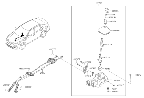 2018 Hyundai Elantra Manual Transmission Lever Cable Assembly Diagram for 43794-F3200