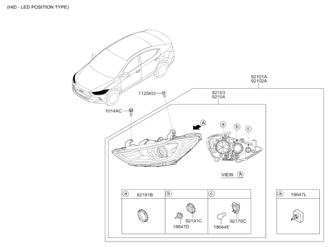 2018 Hyundai Elantra Left Headlamp Assembly Diagram for 92101-F3000