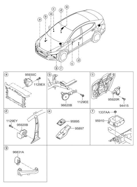 2017 Hyundai Elantra Air Bag Control Module Assembly Diagram for 95910-F2000