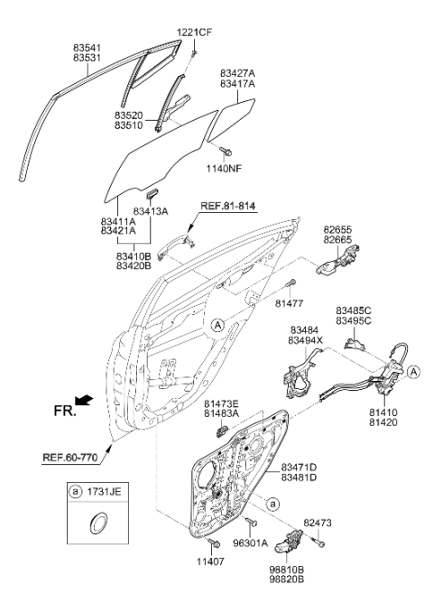 2017 Hyundai Elantra Rear Door Glass Assembly Left Hand Diagram for 83410-F2020