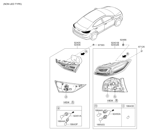 2018 Hyundai Elantra Rear Combination Holder & Wiring Exterior Diagram for 92480-F3000