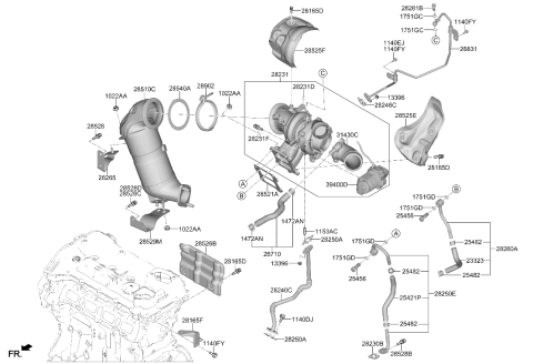 2021 Hyundai Santa Fe Manifold Catalytic Assy-Exh Diagram for 28510-2S015