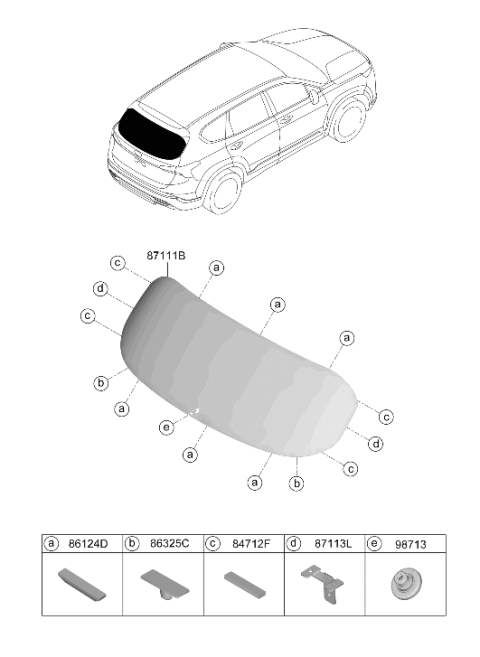 2022 Hyundai Santa Fe Tail Gate Glass Diagram for 87111-S1100