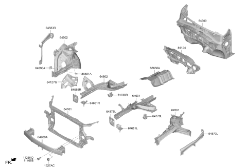 2022 Hyundai Santa Fe Front End Module Carrier Assembly Diagram for 64101-S2500
