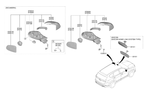 2022 Hyundai Santa Fe Mirror Assembly - Outside Rear View Left Hand Diagram for 87610-S2340