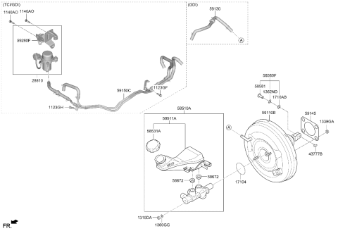 2021 Hyundai Santa Fe Brake Booster Vacuum Hose Assembly Diagram for 59130-P2250