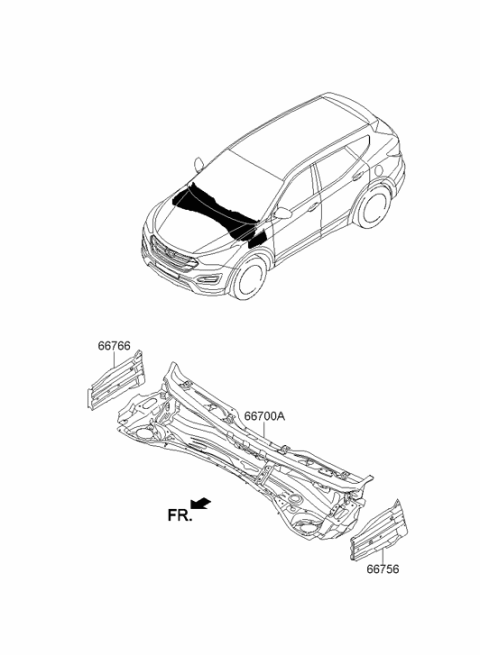 2015 Hyundai Santa Fe Sport Cowl Side Outer Upper Panel Right Hand Diagram for 66728-2W000