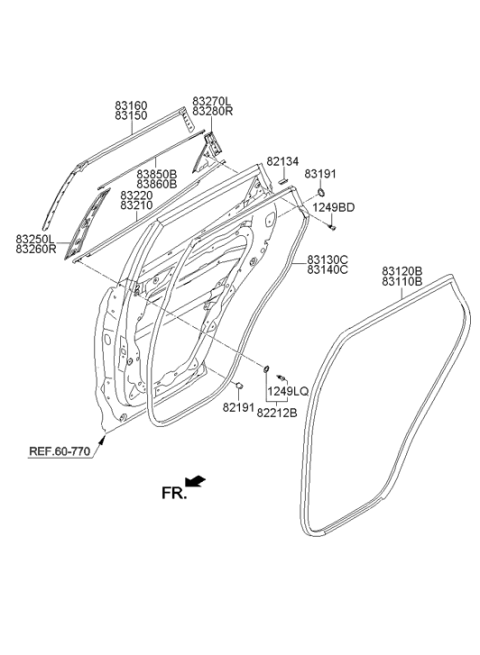 2015 Hyundai Santa Fe Sport Rear Door Belt Outside Weatherstrip Assembly Right Hand Diagram for 83220-2W000
