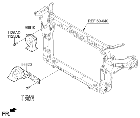 2013 Hyundai Santa Fe Sport Low Pitch Horn Assembly Diagram for 96610-2W110