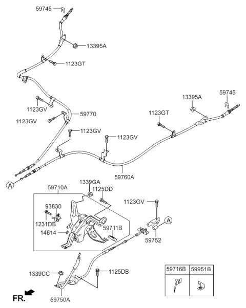 2014 Hyundai Santa Fe Sport Parking Brake Cable Assembly Right Hand Diagram for 59770-4Z500