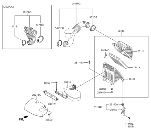2015 Hyundai Santa Fe Sport Air Duct Assembly Diagram for 28210-4Z400