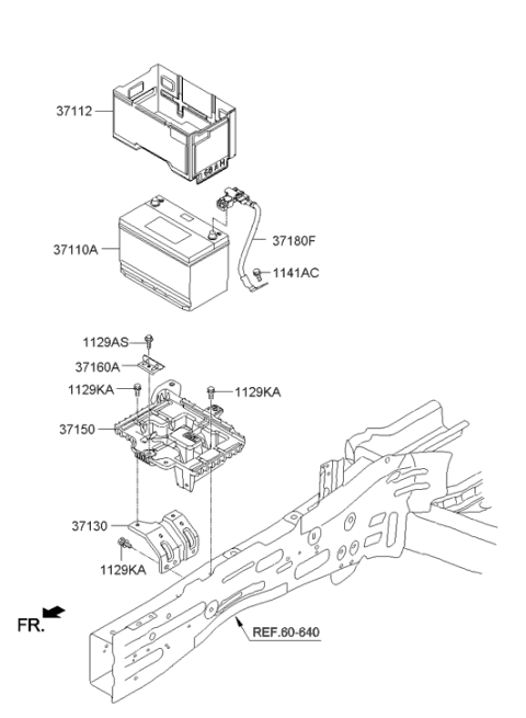 2014 Hyundai Santa Fe Sport Battery Tray Assembly Diagram for 37150-2W000