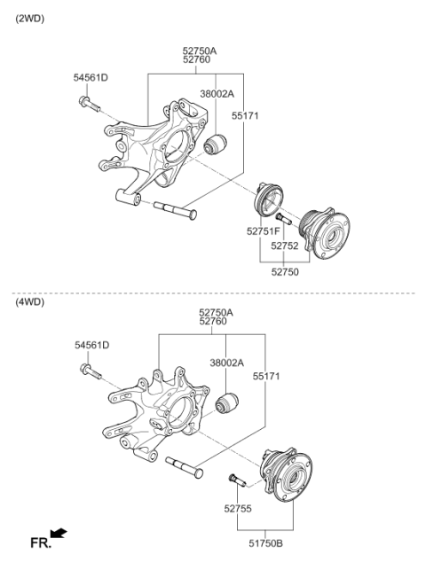 2013 Hyundai Santa Fe Sport Rear Axle Carrier Assembly Left Hand Diagram for 52710-2W500