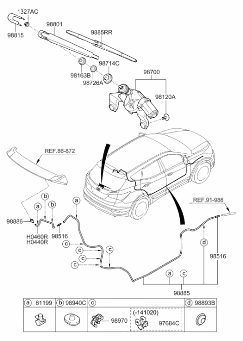 2014 Hyundai Santa Fe Sport Rear Wiper Motor & Linkage Assembly Diagram for 98700-2W000
