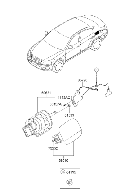 2011 Hyundai Genesis Opener Assembly-Fuel Filler Door Diagram for 81590-3M000