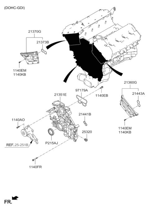 2012 Hyundai Genesis Cover Assembly-Timing Chain Upper Diagram for 21360-3F401