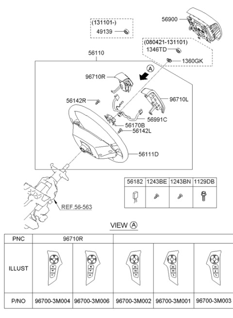 2008 Hyundai Genesis Steering Wheel Air Bag Module Assembly Diagram for 56900-3M100-M5