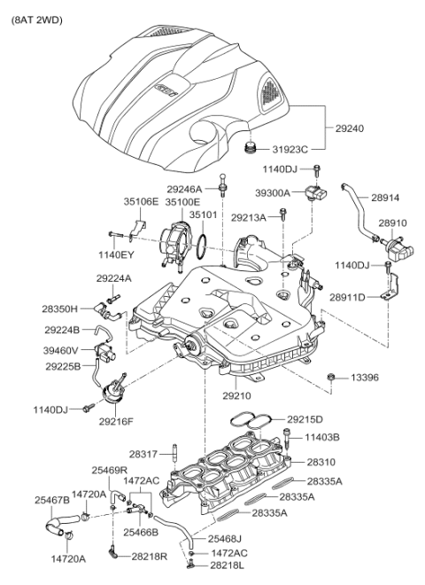 2014 Hyundai Genesis PCV Hose Assembly Diagram for 28912-3CDA0