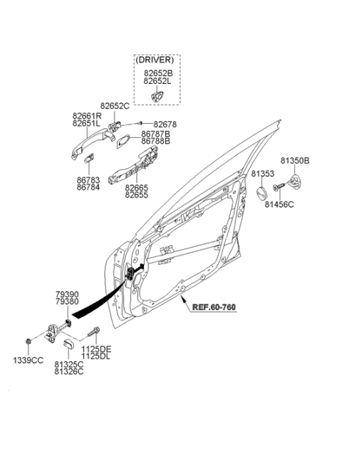 2010 Hyundai Genesis Front Door Checker Assembly Right Hand Diagram for 79390-3M000