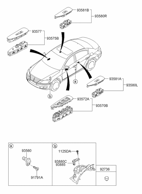 2014 Hyundai Genesis Hood Switch Assembly Diagram for 93880-3M000