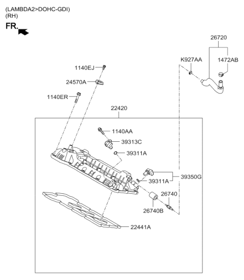 2013 Hyundai Genesis PCV Hose Assembly Diagram for 26720-3C570