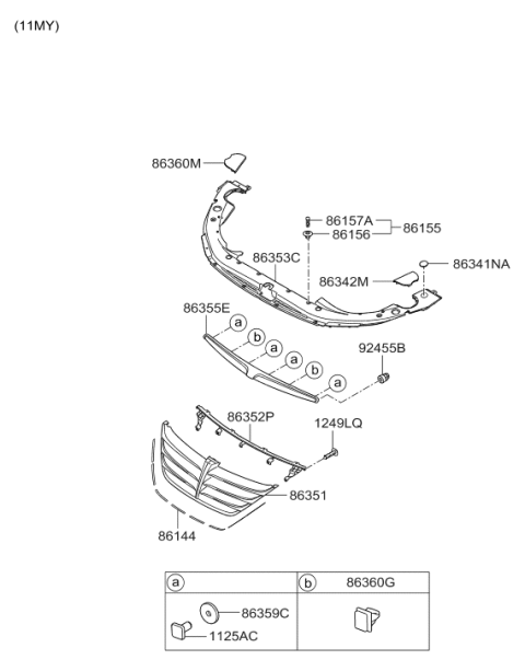 2008 Hyundai Genesis Radiator Grille Diagram for 86351-3M110