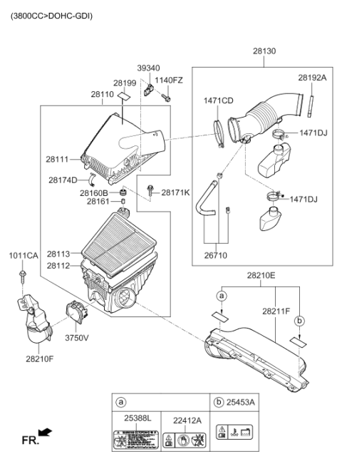 2010 Hyundai Genesis Air Intake Hose Assembly Diagram for 28130-3M200