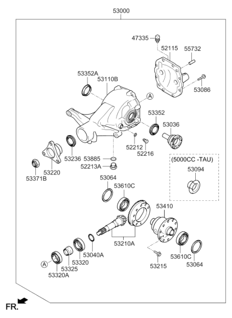 2009 Hyundai Genesis Differential Carrier Assembly Diagram for 53000-3C041