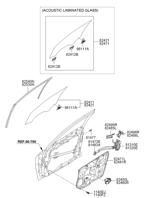 2013 Hyundai Genesis Run Assembly-Front Door Window Glass LH Diagram for 82530-3M000