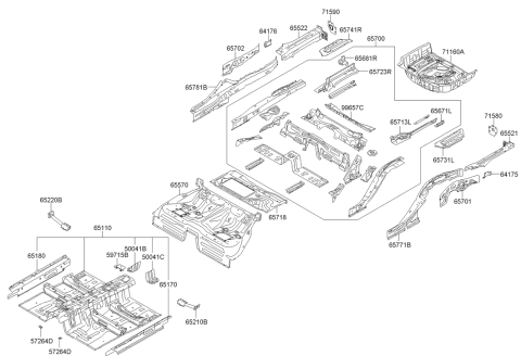 2010 Hyundai Genesis Side Sill Inner Panel Assembly Left Hand Diagram for 65171-3M000